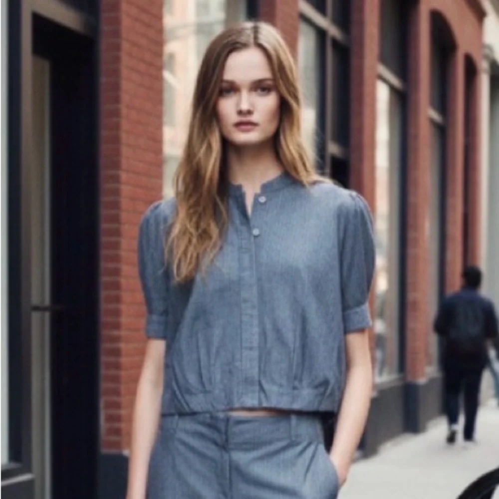 (#80)ZARA ZW COLLECTION Pleated Denim Shirt - Picture 2 of 7